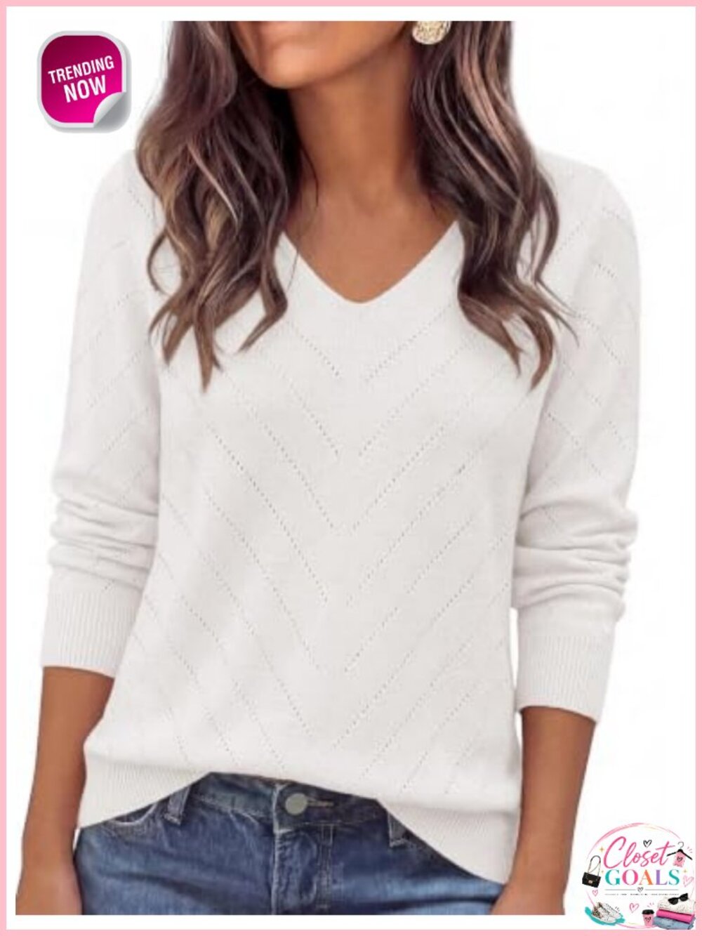 Ribbed Knit V Neck Hollow Out Long Sleeve Pullover Sweater Business Casual